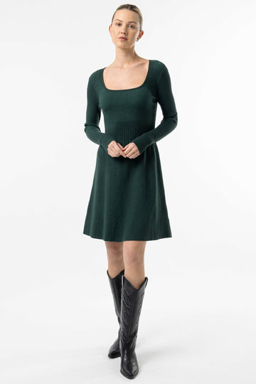 Square Neck A-Line Mini Dress in Emerald Green ANGELEYE